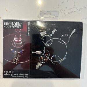 Silver Wine Glass Charms Set with Colorful Accents